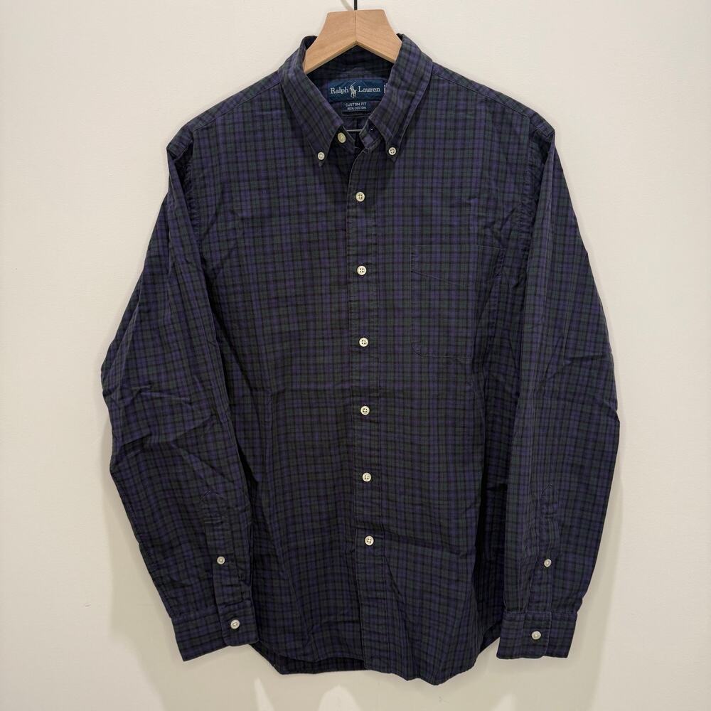 Ralph Lauren Button Down Shirt Men's Size L Plaid Purple Green Y2K Era